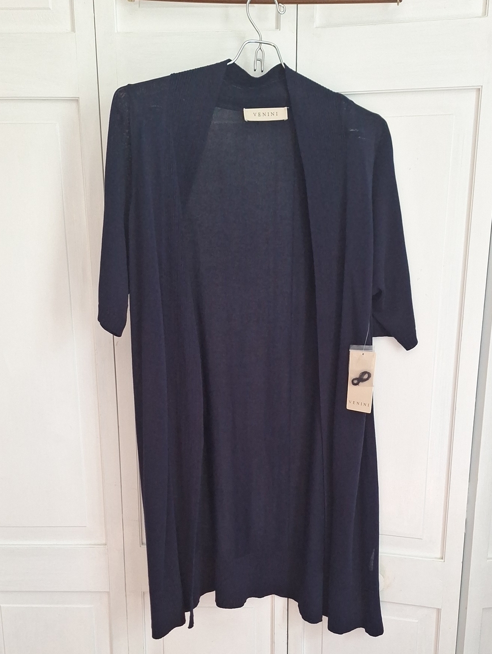 Venini Navy Open-Front Lightweight Cardigan
